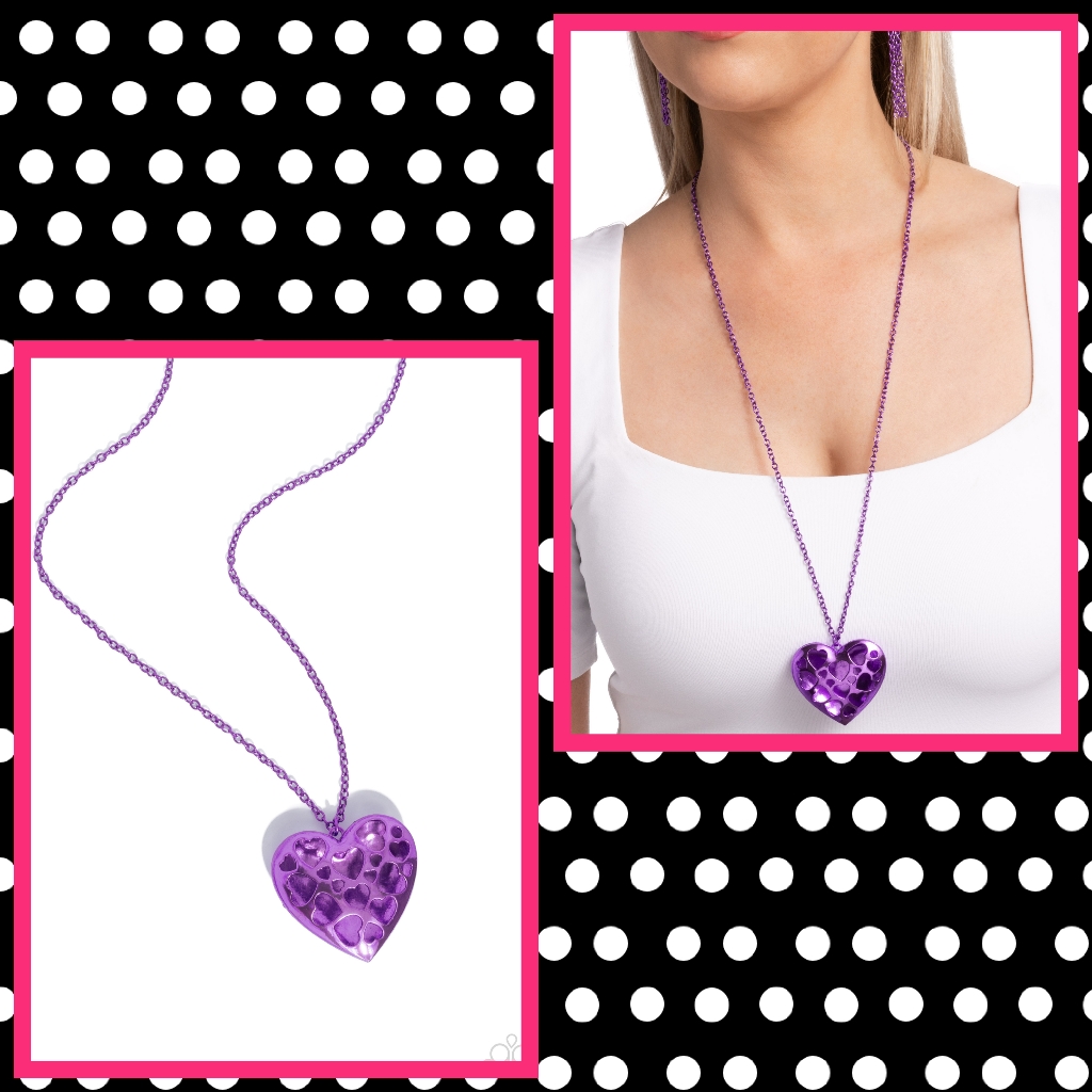 2/$10 Paparazzi Valentines View - Long Purple Heart Necklace